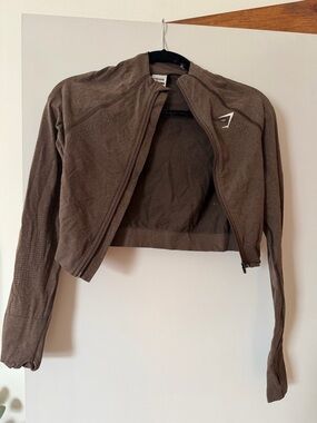 Gymshark Brown Marl vital seamless 2.0 midi zip up jacket